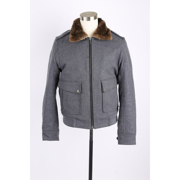 $3,995 Yves Salomon Wool Shearling Jacket w/ Beaver Fur Collar SZ 48/38 S/M Grey